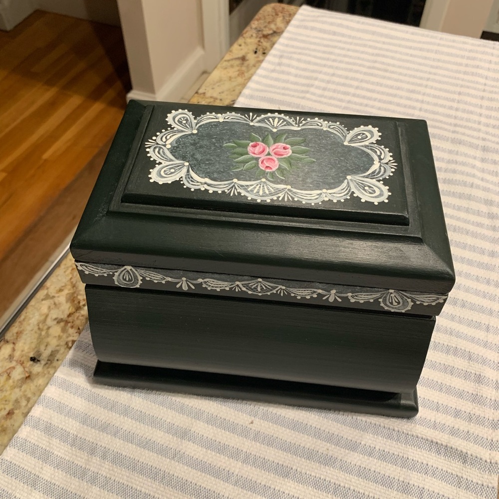 Vintage Wooden Handpainted Jewelry box